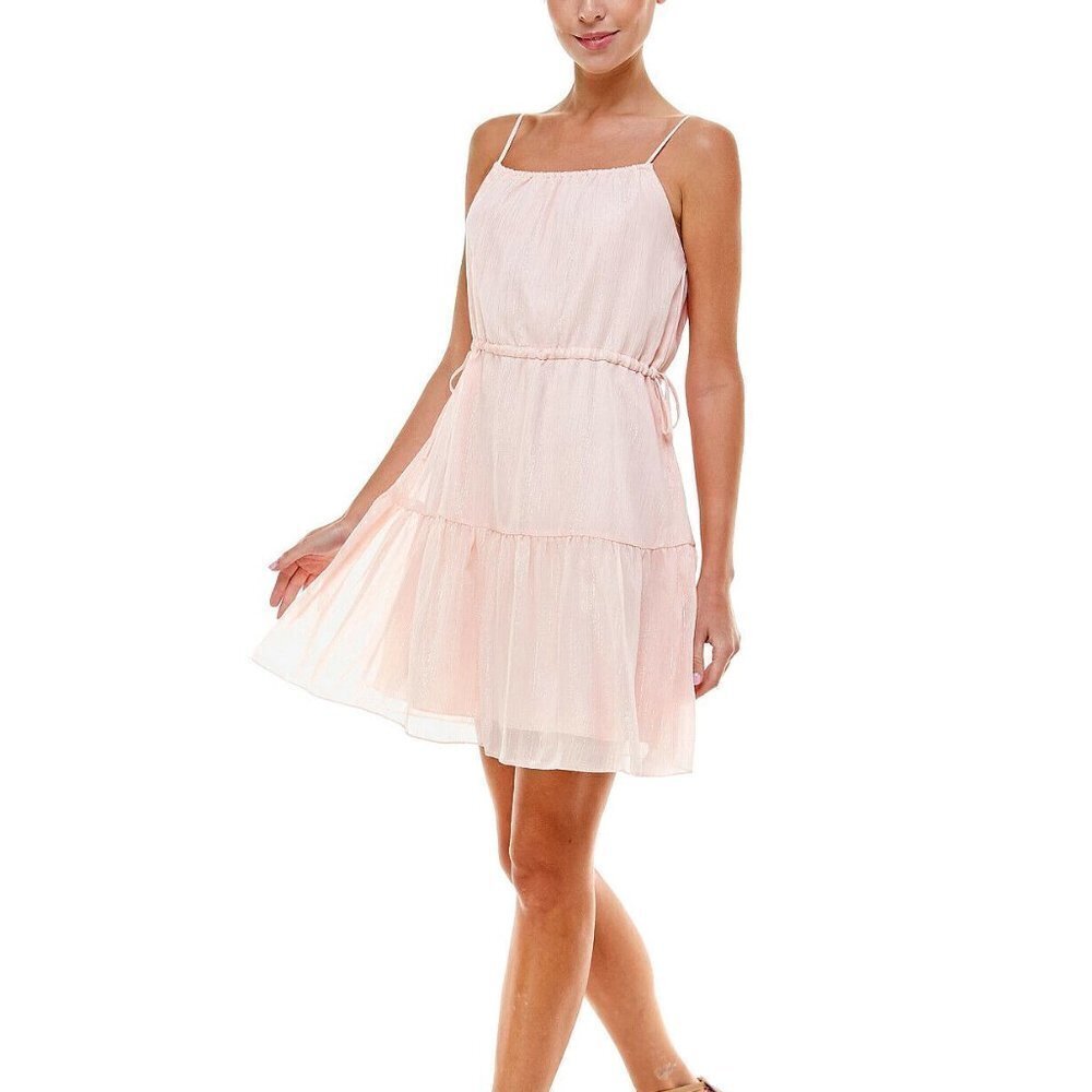 JR165 Q & A Pink Lurex Metallic A-Line Mini Dress Size XS